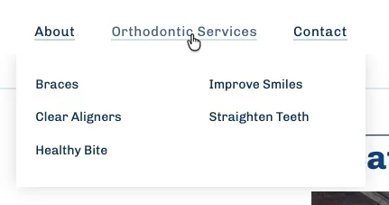 Hansen Orthodontics Services menu — before